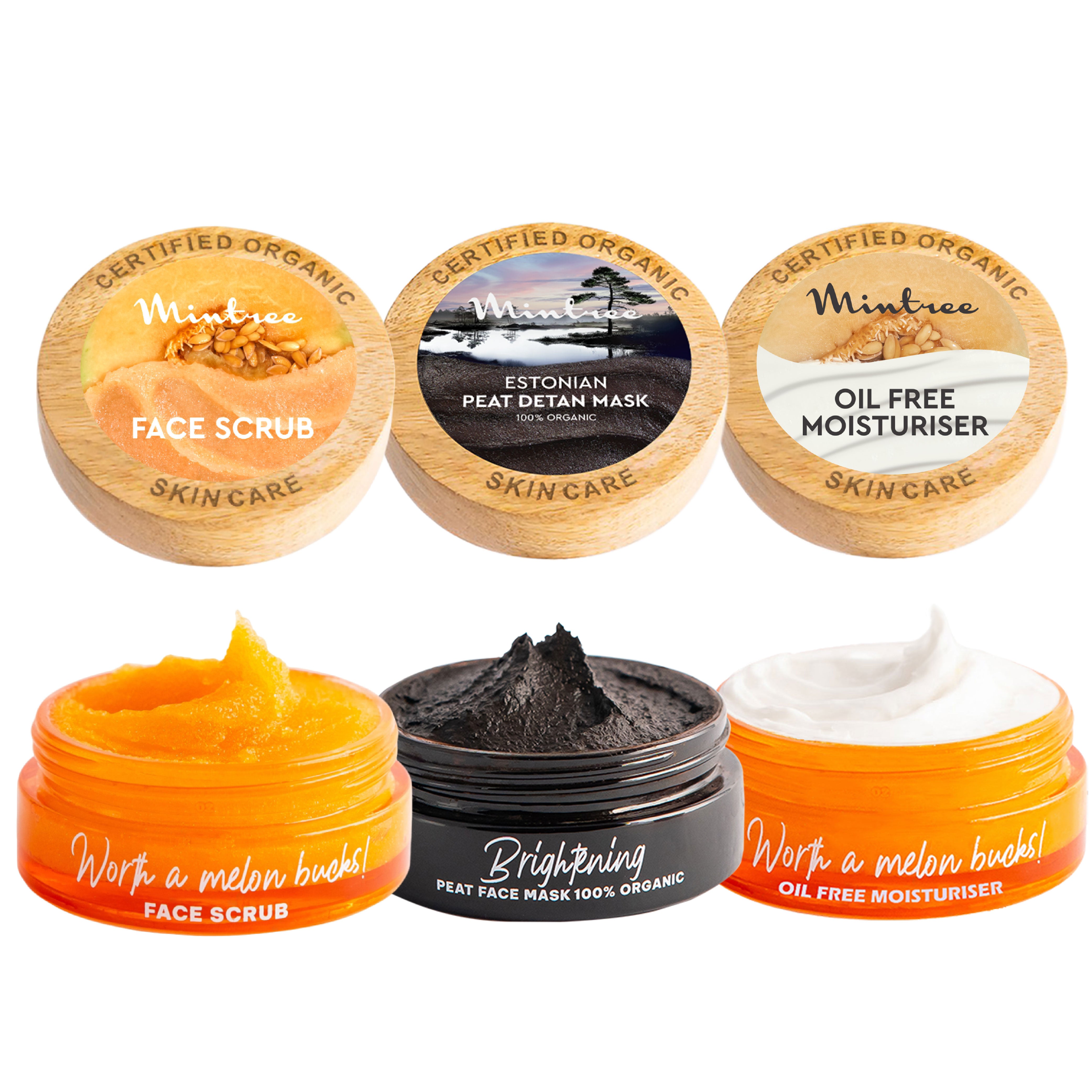 Melon Face Scrub, Black Mask & Melon Moisturizer