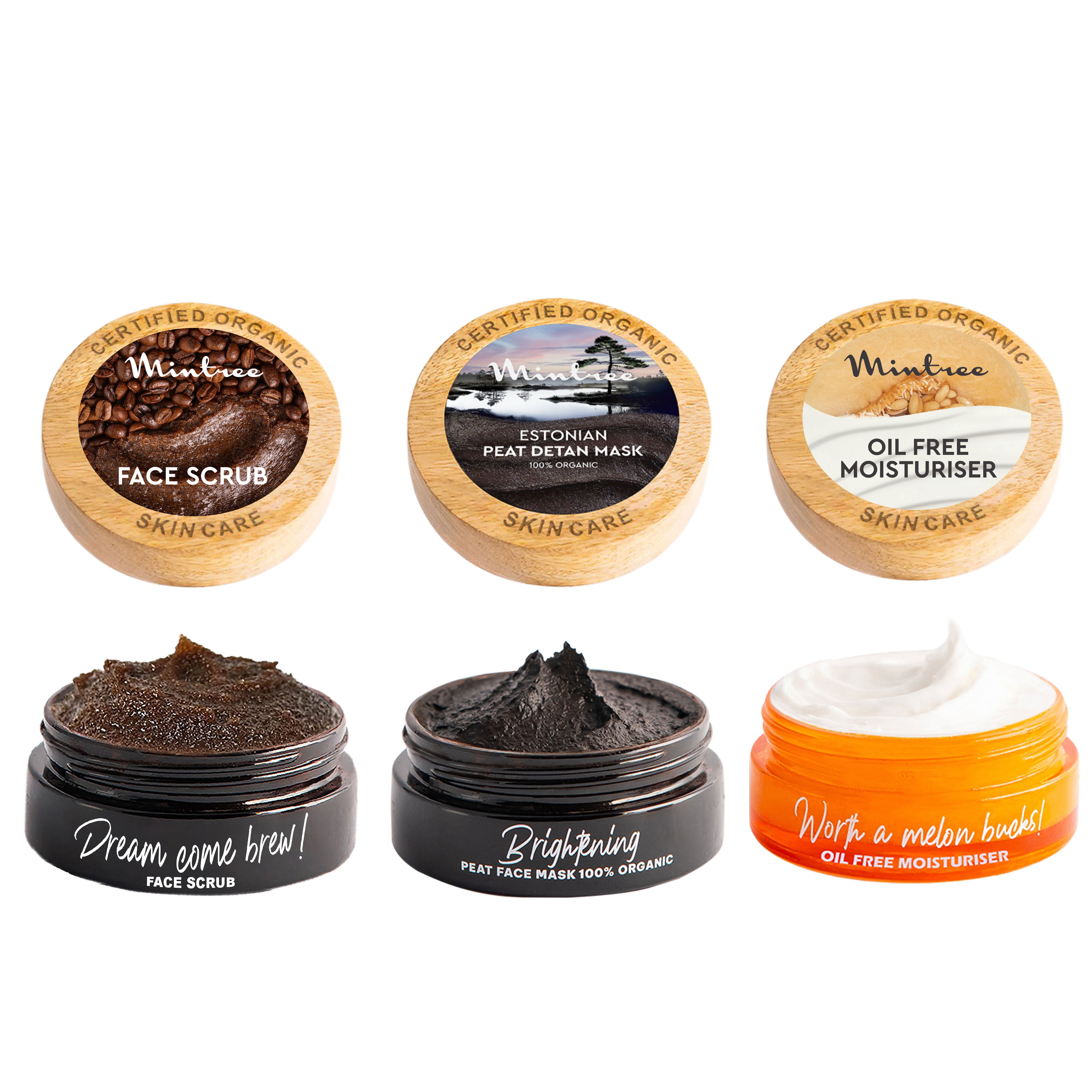 Coffee Scrub, Black Mask & Melon Moisturizer